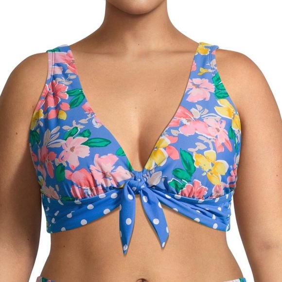 Time & Tru Women’s Blue Floral Triangle Swim Top Plus Size NEW - Picture 2 of 4